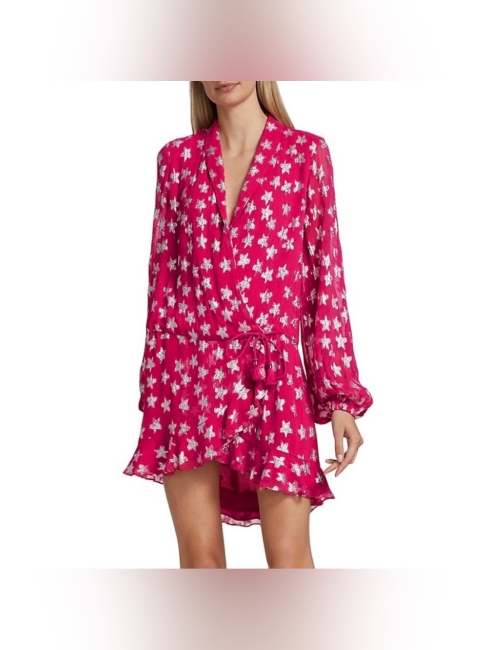 Rococo Sand Vega Fuchsia Silver Star Long Sleeve Mini Dress Size Small
